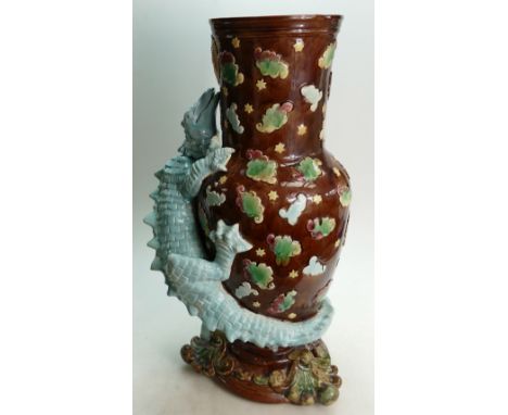 19th century large Majolica stick stand/vase decorated with a lizard all around, height 70cm