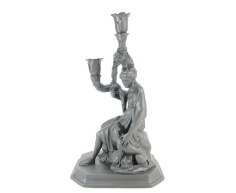 A prestige Wedgwood & Bentley Black Basalt candlestick Diana Goddess of the Hunt, height 34cm, limited edition of 200, boxed 