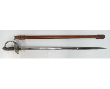 King Edward 7th Cavalry Officer's Sword with Honeysuckle hilt, well etched both sides of the blade with Edward 7th's royal cy