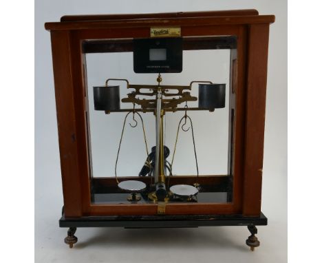 Oertling Mahogany Cased Apothecary Brass Scales Model 52 F M 