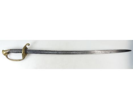 1845 French Infantry Officer Sword without scabbard, ornate decorated brass hilt with horn handle, length 91cm, condition rep