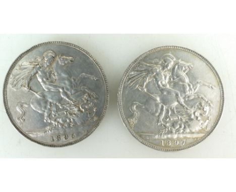 Queen Victoria Crown 1895 LVIII gVF- nEF, E/K, together with QV crown 1897 LX aVF (2)