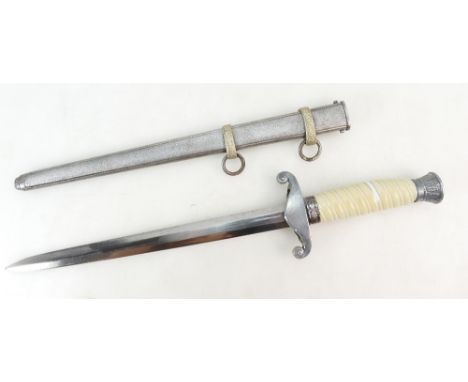 WWII German Wehrmacht Army Officers Dagger with white grip handle and ornate aluminium scabbard, the blade marked Gustav Spit