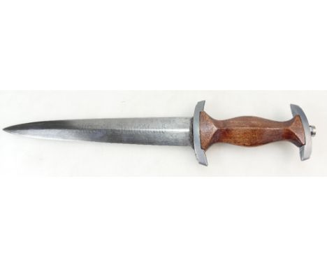 WWII German Army Officers Dress Dagger with later wood handle without scabbard, blade engraved "Alles fur Deutchland" & maker