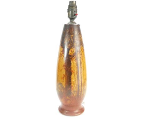 An unusual wood lamp base handpainted woodland scene by Royal Doulton artist Charles Berresford Hopkins, overall height 39cm