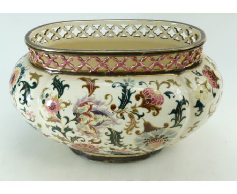 ZSOLNAY Hungarian oval reticulated planter measuring 30cm x 18cm