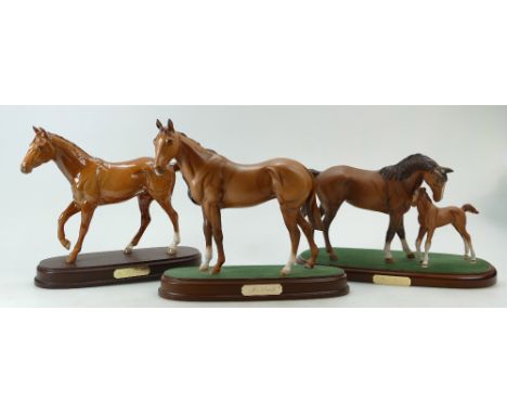 Royal Doulton connoisseur horse models comprising "First Born" DA182 brown matte , My First Horse DA193 in brown gloss and Mr