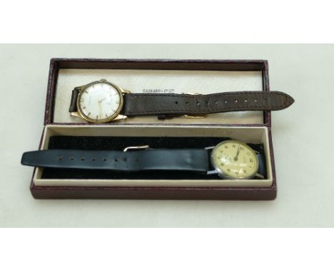 Vintage 9ct Rotary Incabloc gents wristwatch with leather strap and Avia stainless steel watch with leather strap (2)