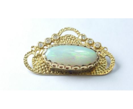 An impressive Opal &  Diamond set Victorian style brooch, 11.6g.  Not hallmarkd but tested as 18ct gold.  41mm x 25mm appx. W