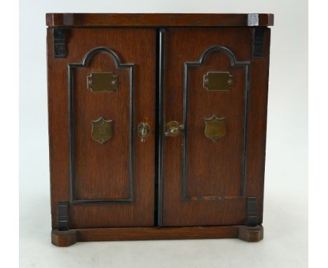 Edwardian oak smokers cabinet as miniature Lever safe, D23 x W30 x H32cm