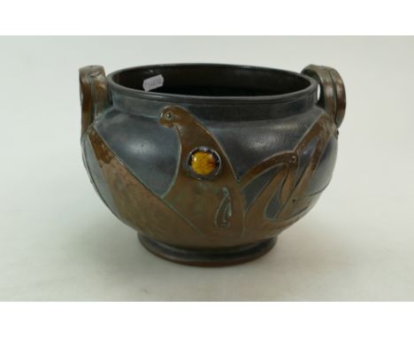 Bretby two handled planter decorated in Art Nouveau style impressed marks 1618, height 17cm, d 24cm