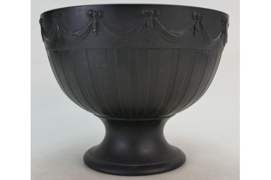 19th Century Wedgwood Black Basalt Footed Vase With Garland