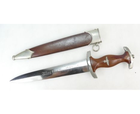 WWII German SA Army Officers Dress Dagger with metal scabbard, impressed WF to the hilt and the blade marked "Alles Fur Deutc