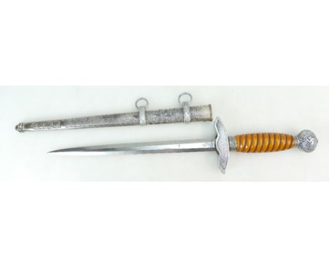 WWII German Second Model Luftwaffe Officers Dagger with wire grip handle and aluminium scabbard, the blade marked WKC Solinge