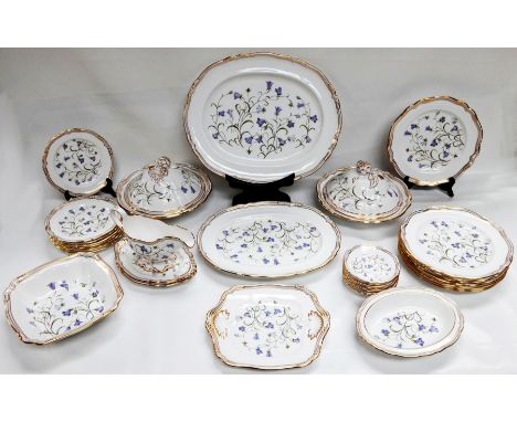 A large quantity of Spode CAMPANULA dinnerware to include - two graduated meat dishes (44.5cm & 38cm), 8 x 27.5cm plates, 8 x