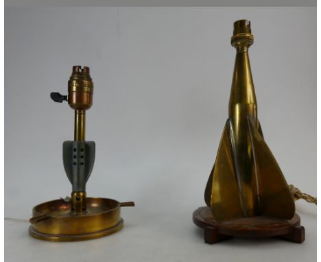 World War 1 Trench Art artillery shell lamp base with plaque inscribed Lieutenant RS Ramsay Royal Artillery together with sim
