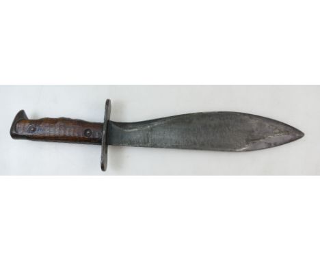 WW1 M1917 1918 Plumb Philadelphia Bolo Military Knife in Brauer Bros leather and hessian scabbard, length 40cm, condition rep