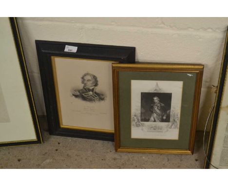 Horatio Nelson Interest: Monochrome French lithograph, portrait of Nelson, circa 1835, together with one other, both framed a