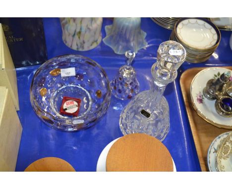 Mixed Lot: Lead crystal decanter plus a further glass bowl and table bell