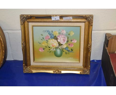 K Wood, study of flowers, oil on board, gilt framed