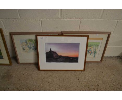 Two reproduction prints of a gentleman playing boule together with into the sunset, Salthouse by Martin Sexton, limited editi