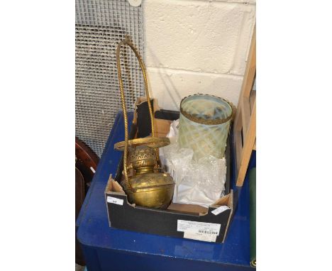Hanging oil lamp with vaseline style glass shade