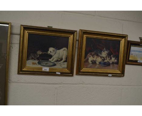 Pair of small reproduction oleograph studies, kittens and puppy, gilt framed (2)
