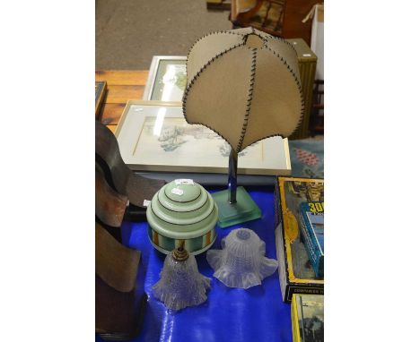 Mixed Lot: Art Deco style table lamp together with three glass light shades