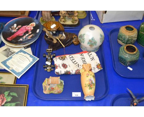 Mixed Lot: Modern Chinese figure, opaque glass light shade and various other items