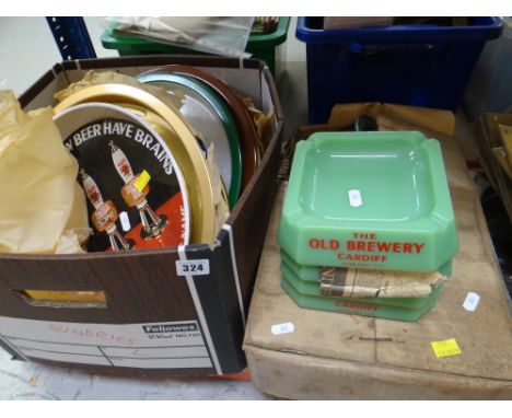 PARCEL OF VINTAGE BRAINS BREWERY TIN ADVERTISING TRAYS, together with a collection of Brains Beers ashtrays including two fro