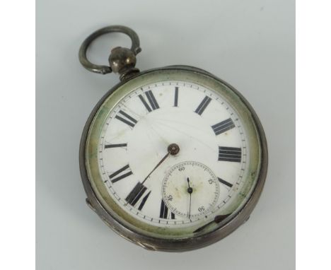 SILVER GENTS POCKET WATCH having enamel face with Roman numeral chapter ring