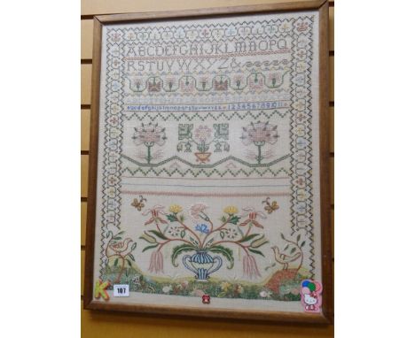 LATE 19TH CENTURY FRAMED SAMPLER, 56 x 44cms