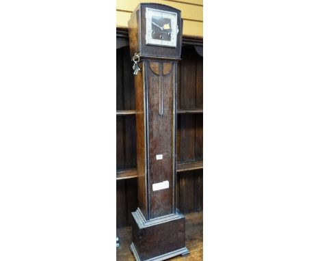 VINTAGE OAK ART DECO DESIGN GRANDMOTHER CLOCK with a square dial (as found)