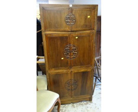 A VINTAGE THREE SECTION ORIENTAL CABINET, 170cms tall x 81cms wide