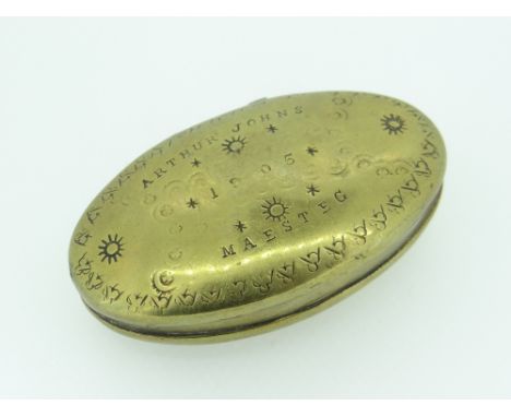 BRASS SNUFF BOX ENGRAVED 'Arthur Johns 1905 Maesteg'