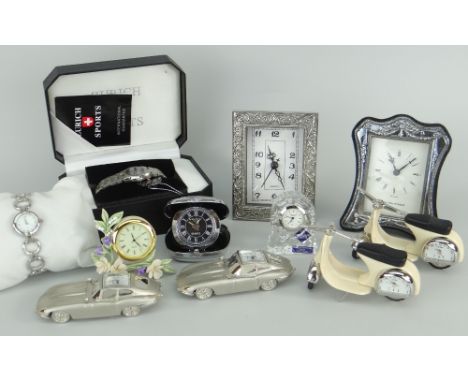 SMALL NOVELTY CLOCK &amp; OTHER CLOCKS including hallmarked silver Arthur Price small mantle clock and wristwatches