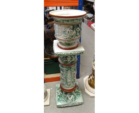 ITALIAN CERAMIC PLANTER &amp; STAND decorated with classical scenes