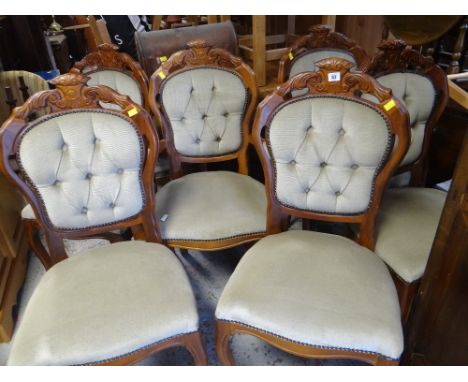 SET OF SIX MODERN HARDWOOD BUTTON BACKED &amp; UPHOLSTERED CUSHIONED DINING CHAIRS (2+4)