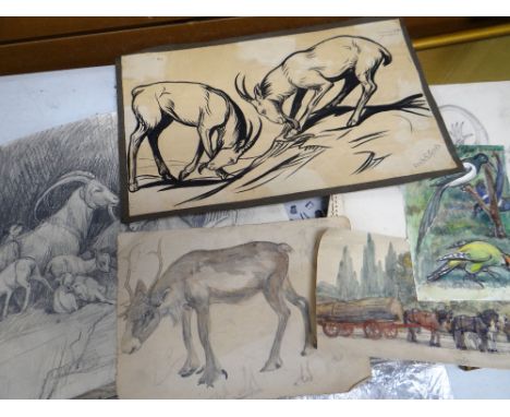 PARCEL OF ORIGINAL LOOSE WATERCOLOURS &amp; SKETCHES by Stella R Crofts, modeler for Royal Worcester, some signed and dated, 