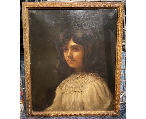 SIGNED OIL ON CANVAS OF GIRL - HARRISON WALKER - 54.5 X 44 CMS APPROX