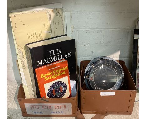 SHIPS COMPASS IN A BOX WITH ACCOMPANYING BOOKS &amp; MAPS
