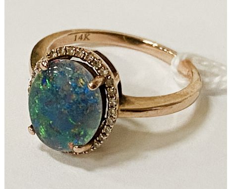 14K ROSE GOLD &amp; DIAMOND &amp; OPAL RING - SIZE N