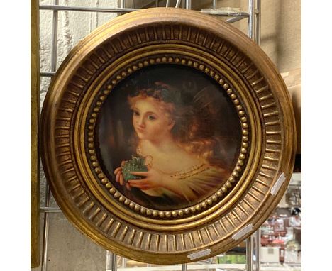 CIRCULAR GILT FRAMED NEOCLASSICAL PORTRAIT OF GIRL