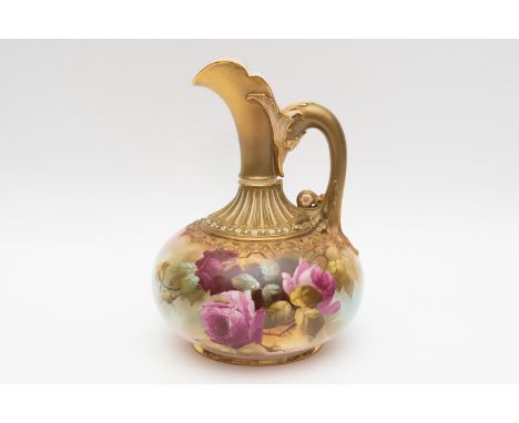 A royal Worcester shape 1136 ewer, circa 1913. Signed Llewyn. Height is approximately 8.5 inches.