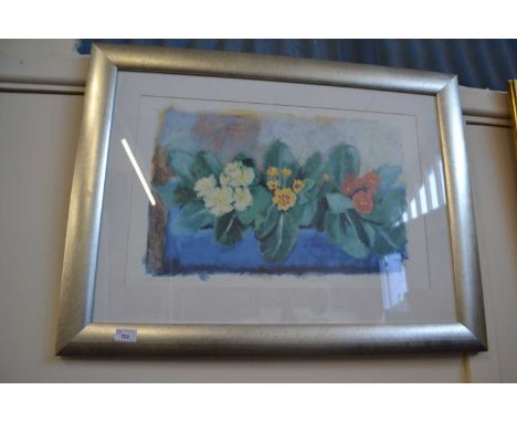Print of polyanthus by Esther Wragg, framed and glazed