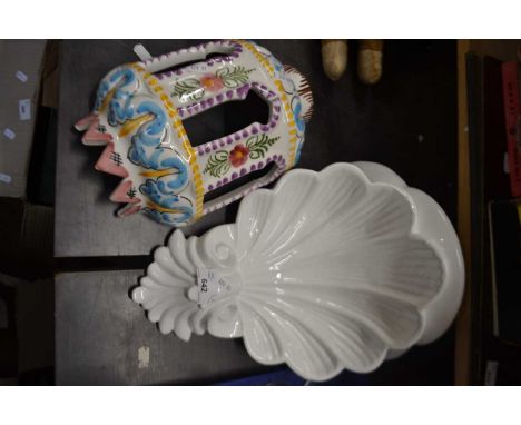 White glazed ceramic wall sconce together with a Mediterranean style wall lamp (2)