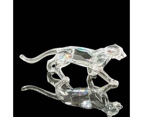 Vintage diamond cut crystal figure of a leopard mid stride. Life-like piece from the Swarovski African Wildlife Series. Swaro