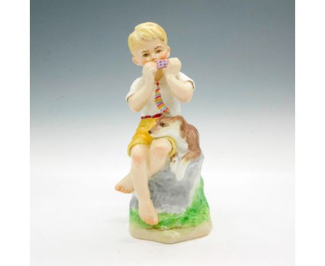 Adorable glazed figural of little boy and his dog. Royal Worcester backstamp. 3456. Artist: F.G. DoughtyIssued: 20th centuryD