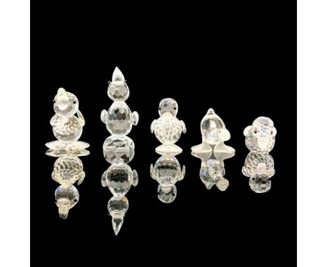 A set of 5 clear crystal figures that all depict a water bird in a different position. The figures are Swimming Duck 012531, 