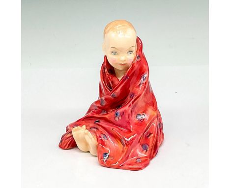 Vintage figure of a sweet child wrapped in red bath towel with blue and pink butterflies. Glazed finish. Royal Doulton backst